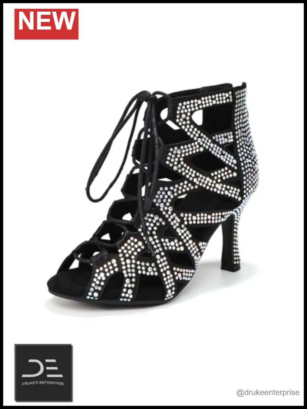 Rhinestone Satin Latin Dance Booties Open Toe Ankle Zipper Heels Women Ballroom